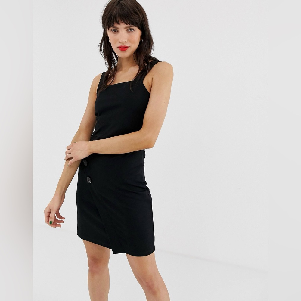 River Island Pinny Dress Square Neck Black Size 6 Small S ASOS